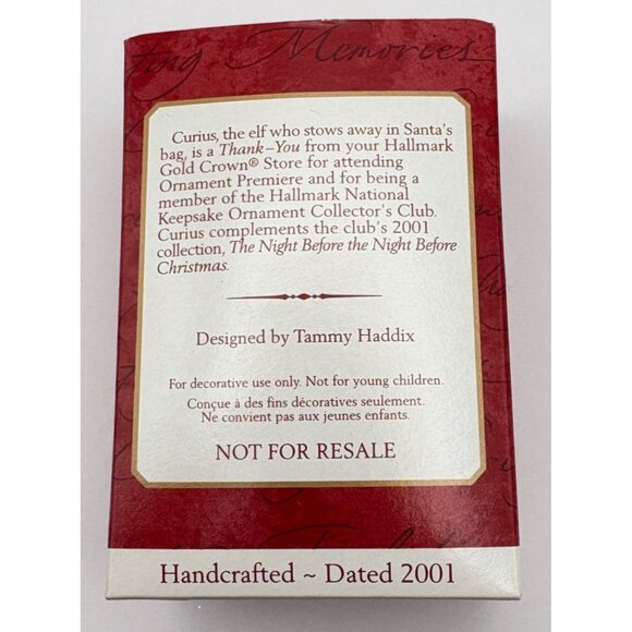 Hallmark Keepsake Christmas Ornament Curius The Elf 2001 Vintage Handcrafted - Picture 5 of 11